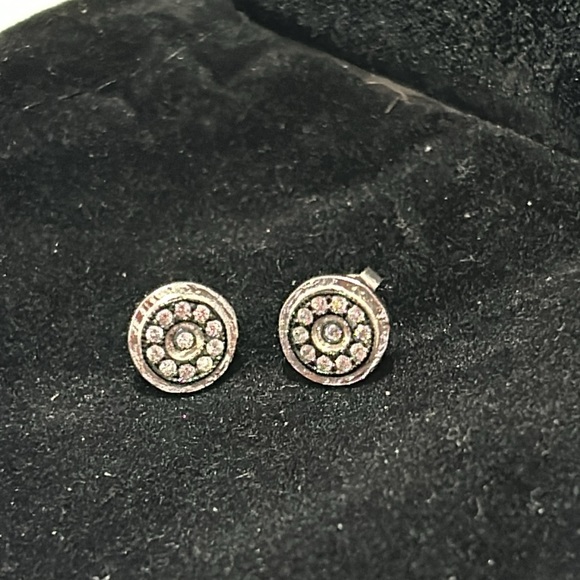 Dainty Dark Platinum & Sterling Silver Cubic Zirconia Stud Earrings-Boutique - Picture 4 of 4